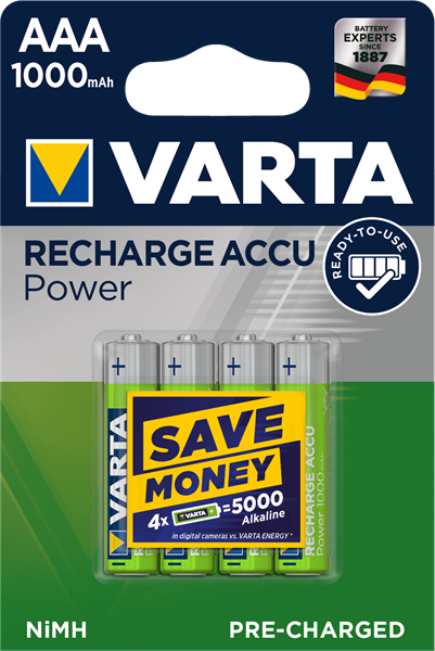 VARTA Laddbart AAA 1000mAh 1,2v NiMH 4st