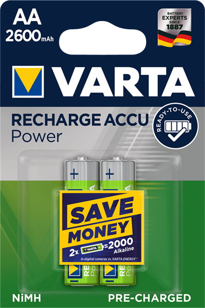 VARTA Laddbart. AA 2600mAh 1,2v NiMh 2st