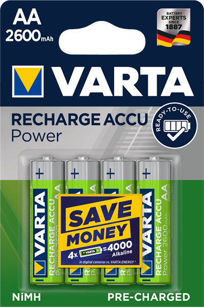 VARTA Laddbart. AA 2600mAh 1,2v NiMh 4st