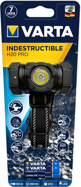 Varta Pannlampa Indestructible H20 Pro 3AAA ingår.