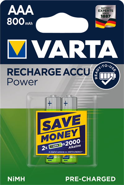 VARTA Laddbart AAA 800mAh 1,2v NiMH 2st