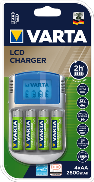 Varta laddare LCD, Laddar 2/4 AA, AAA  4St AA 2600mAh ing.