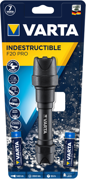 Varta Ficklampa  Indestructible F20 Pro 2AA ingår.