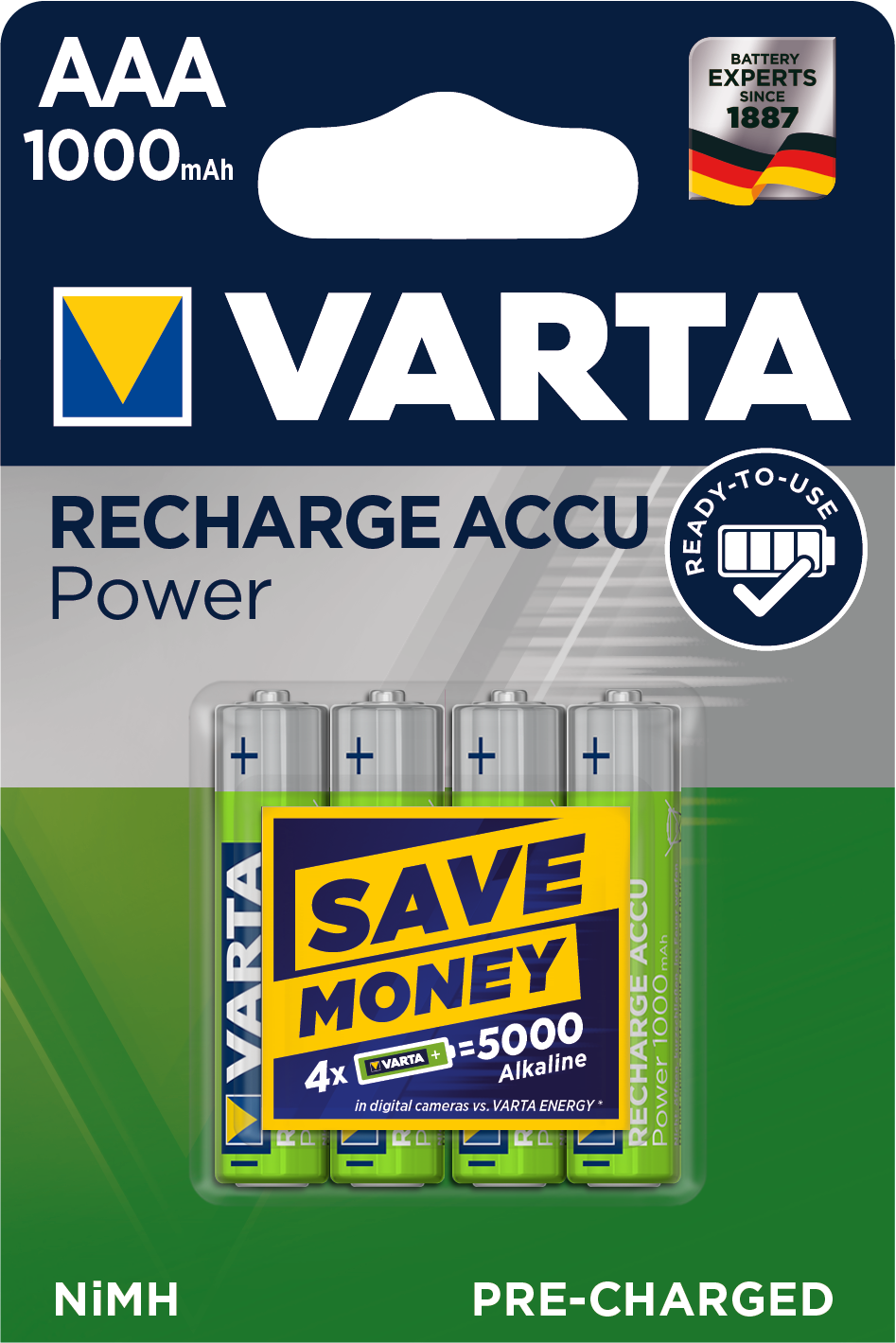 VARTA Laddbart AAA 1000mAh 1,2v NiMH 4st