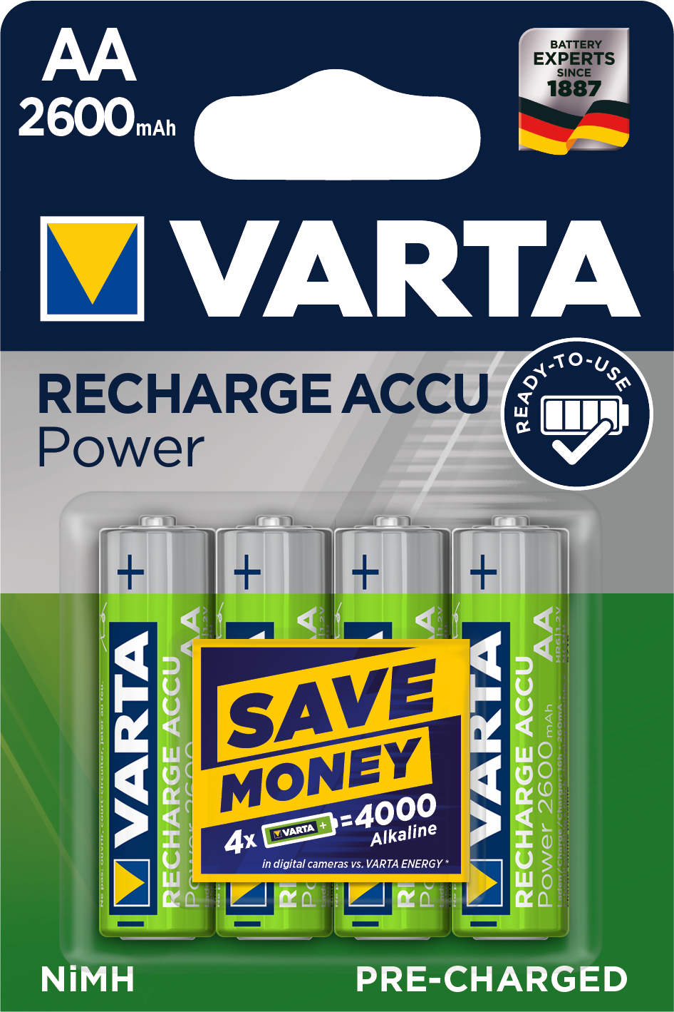 VARTA Laddbart. AA 2600mAh 1,2v NiMh 4st