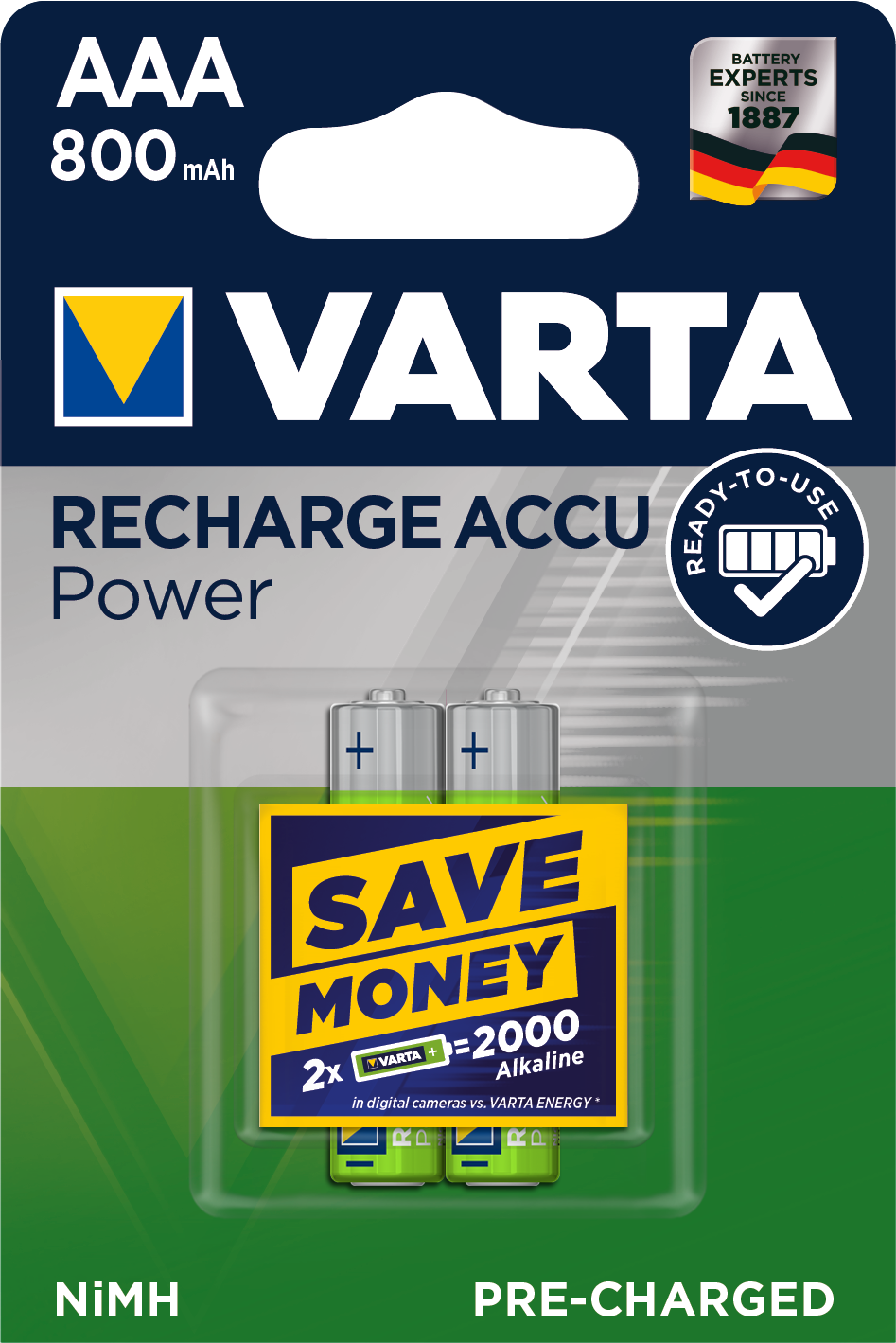 VARTA Laddbart AAA 800mAh 1,2v NiMH 2st
