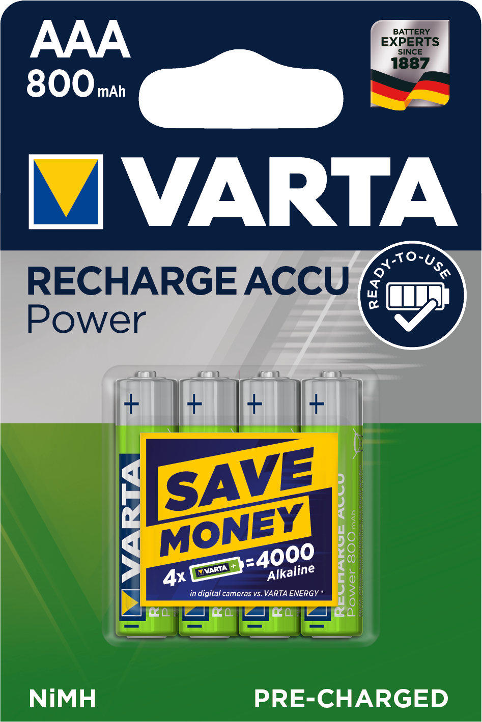 VARTA Laddbart AAA 800mAh 1,2v NiMH 4st