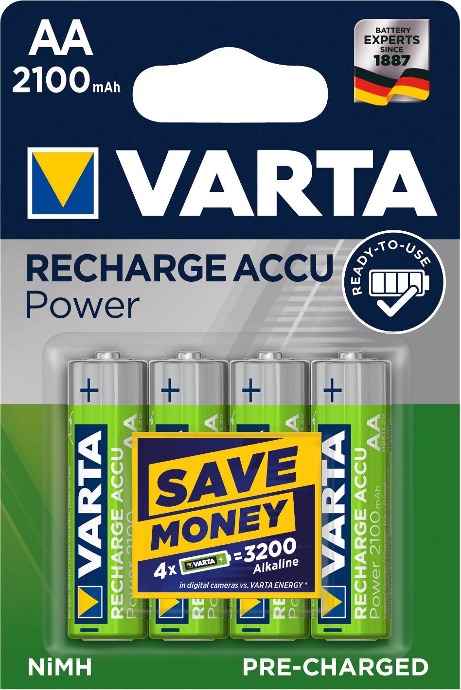 VARTA Laddbart AA 2100mAh 1,2v NiMh 4st