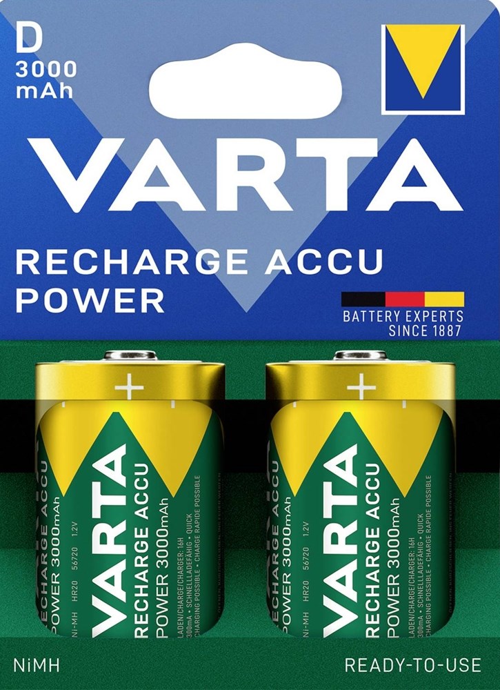 VARTA Laddbart D 3000mAh 1,2V NiMh 2st