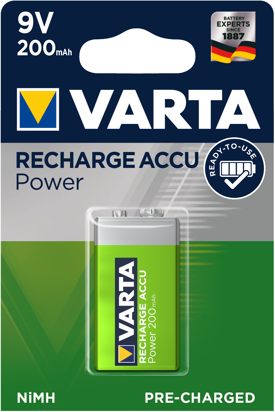 VARTA Laddbart. 9V 200mAh 1,2v. NiMh 1st