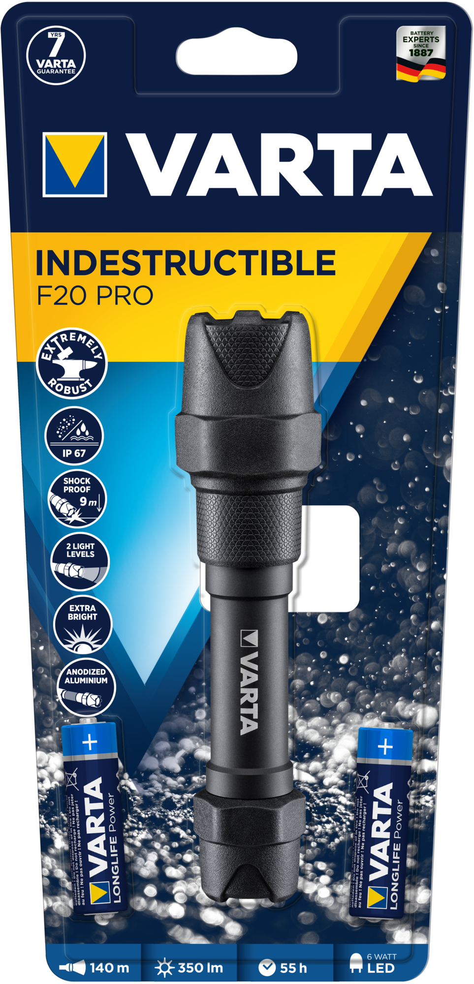 Varta Ficklampa  Indestructible F20 Pro 2AA ingår.